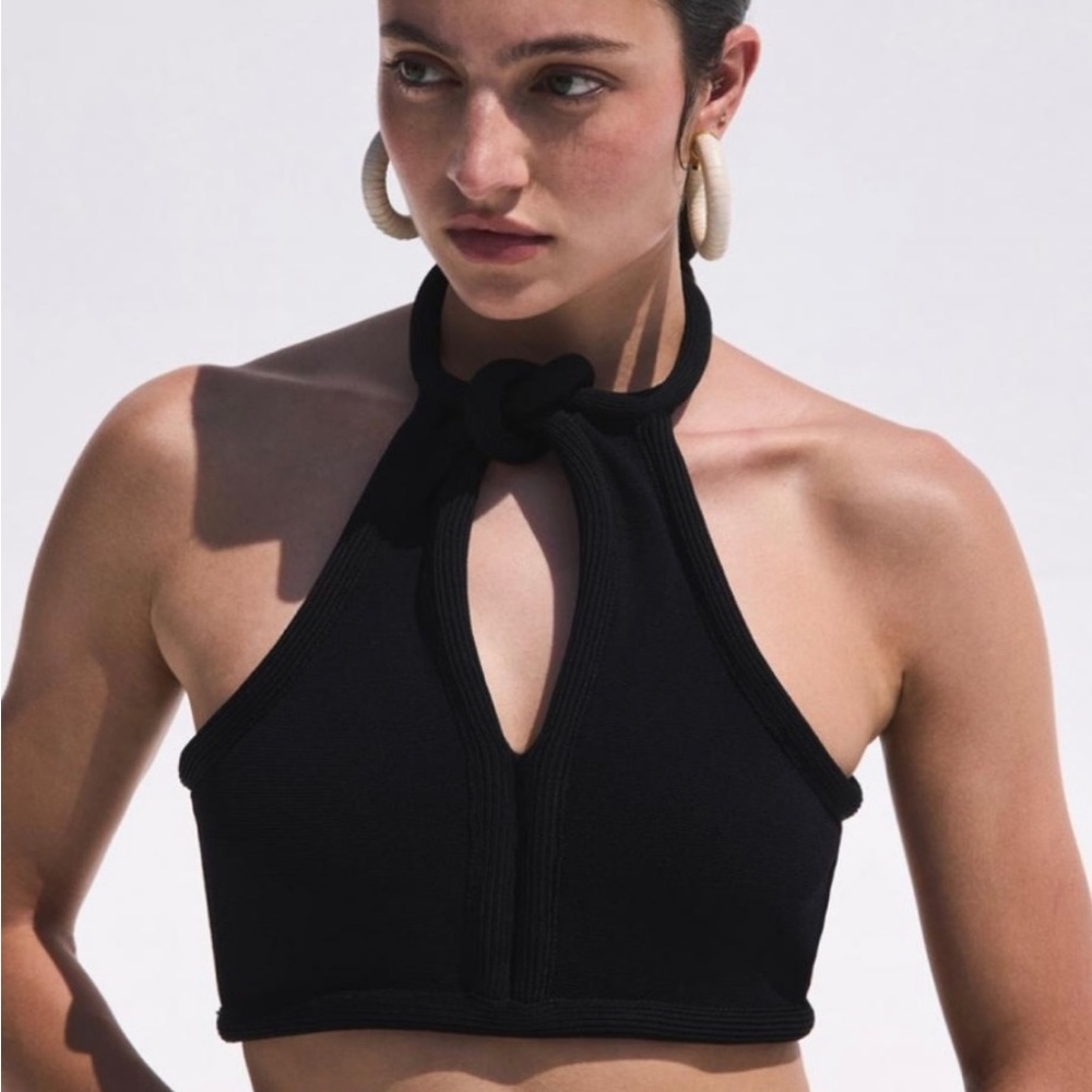 Cult Gaia Black Cropped Valerie Knit Halter Top